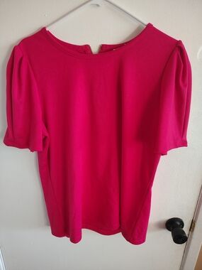 Liz Claiborne Puff Sleeve Crewneck Top -  Blouse Fuchsia Large